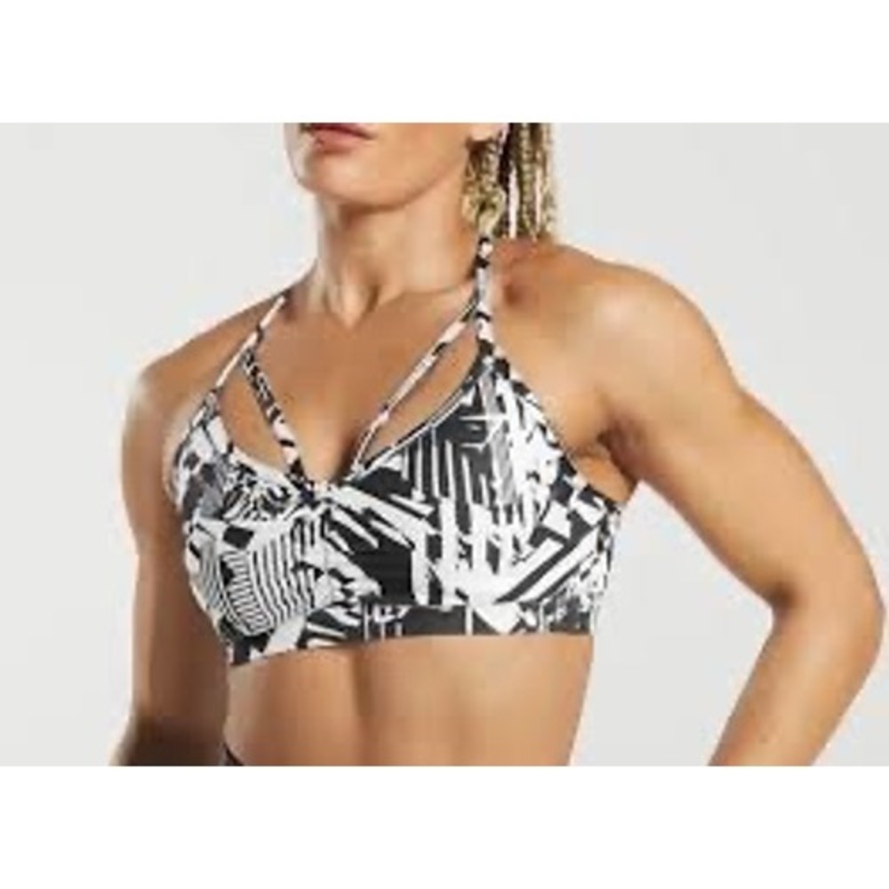 Gymshark Multi Strap Racerback‎ Sports Bra Black White Geometric Print